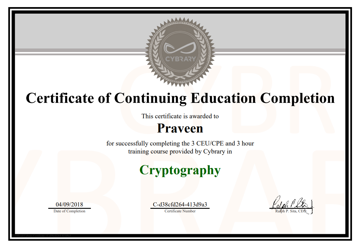Cryptography Certificate