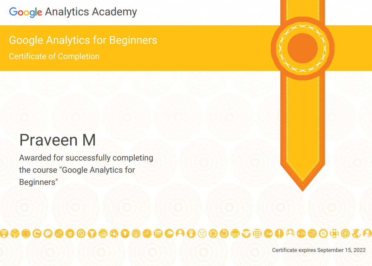 Google analytics certificate from google-praveenmanoharan
