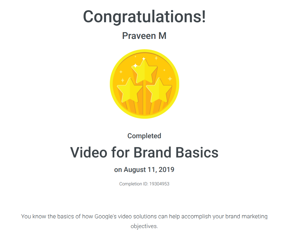 video marketing certificate from google-praveenmanoharan